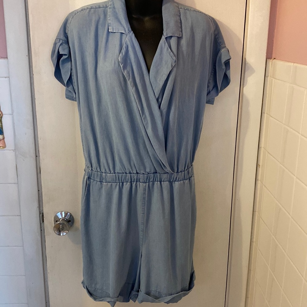 J. Jill Soft Blue Tencel Chambray Romper Sz S